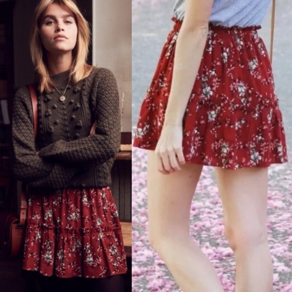 Sezane Caroline Flounce Mini Skirt Floral Size 34 French or US 2 Tiered Romantic